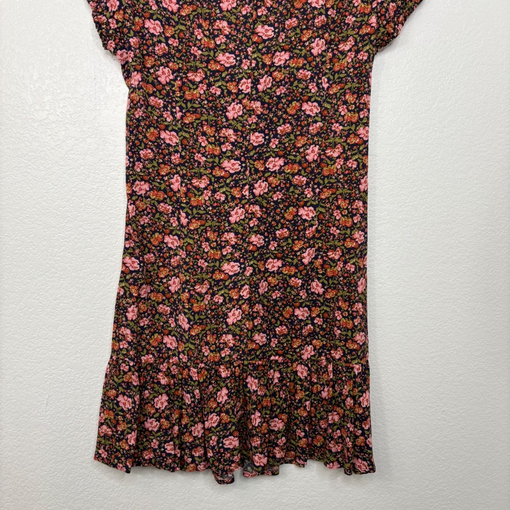 Elodie Women Floral V-Neck Mini Dress Navy Pink Boho Ruffle Hem Size M - Picture 6 of 7
